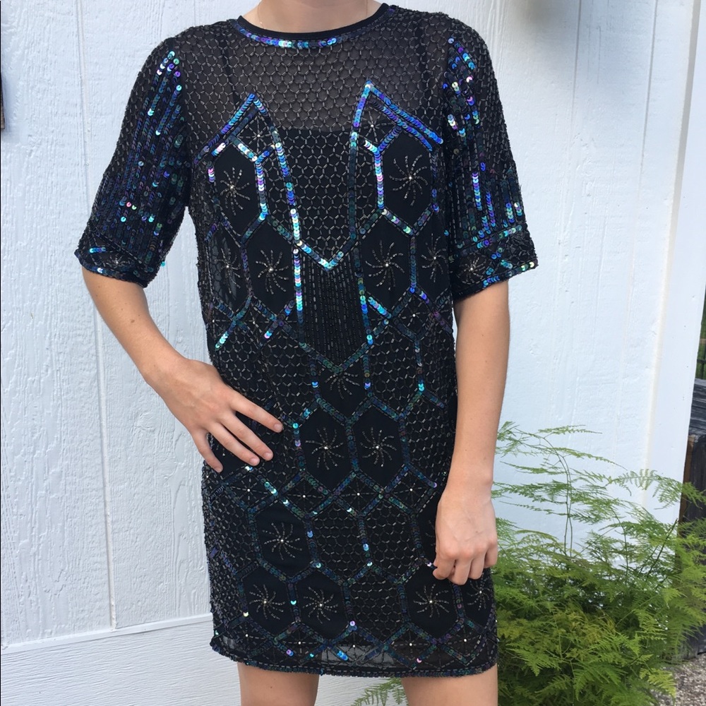 ASOS Black/Blue Sequin Shift Dress